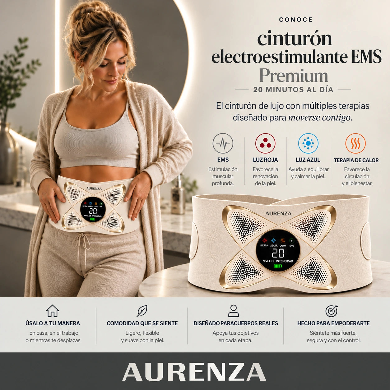 Modelo con cinturón EMS AURENZA beige
